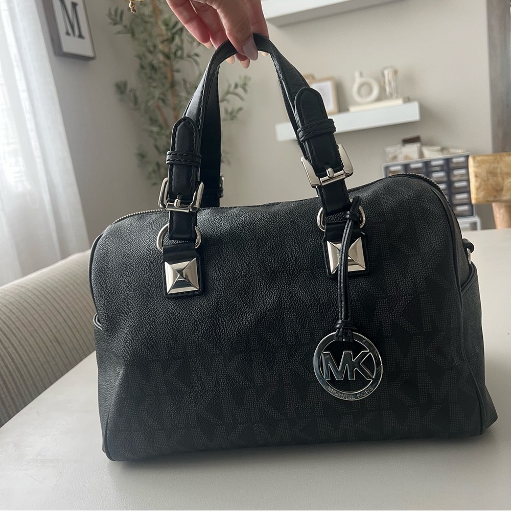 Michael Kors Black Satchel with Signature Monogram